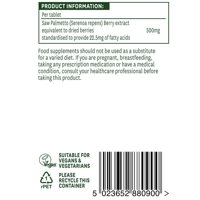 Natures Aid Saw Palmetto 500mg 90 Tablets