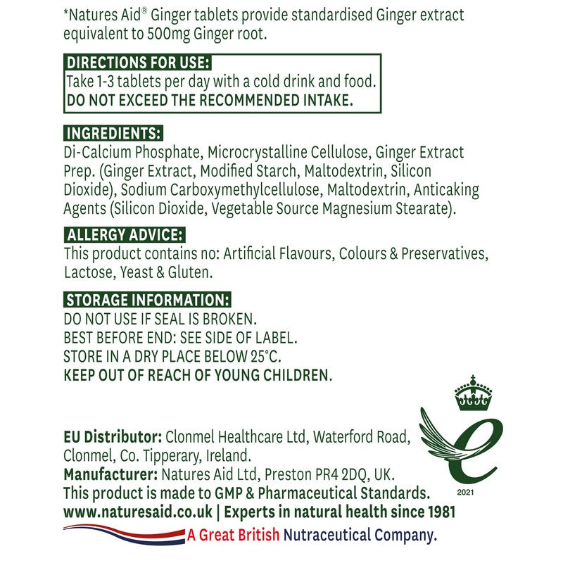 Natures Aid Ginger Root 500mg 90 Tablets