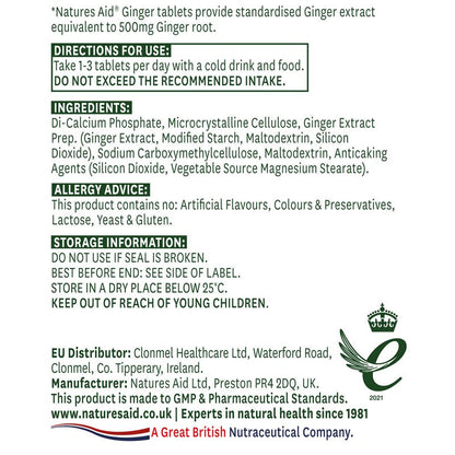 Natures Aid Ginger Root 500mg 90 Tablets