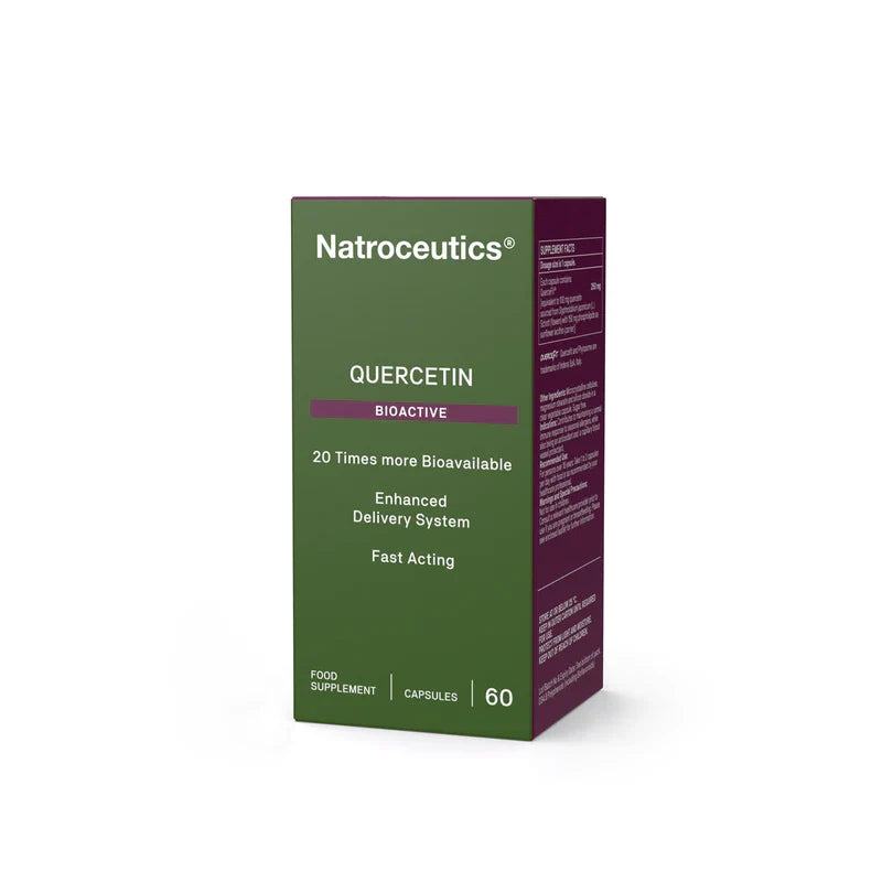 A box of Natroceutics Quercetin Bioactive dietary supplement capsules, shown at a three-quarter angle on a clean white background.