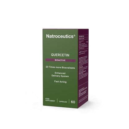 A box of Natroceutics Quercetin Bioactive dietary supplement capsules, shown at a three-quarter angle on a clean white background.