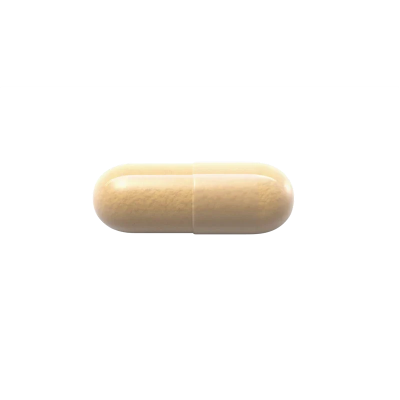 A single beige capsule pill centered on a plain white background.