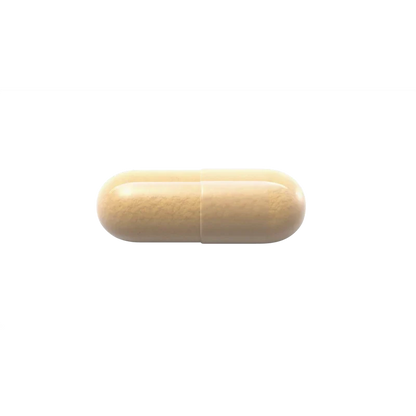 A single beige capsule pill centered on a plain white background.