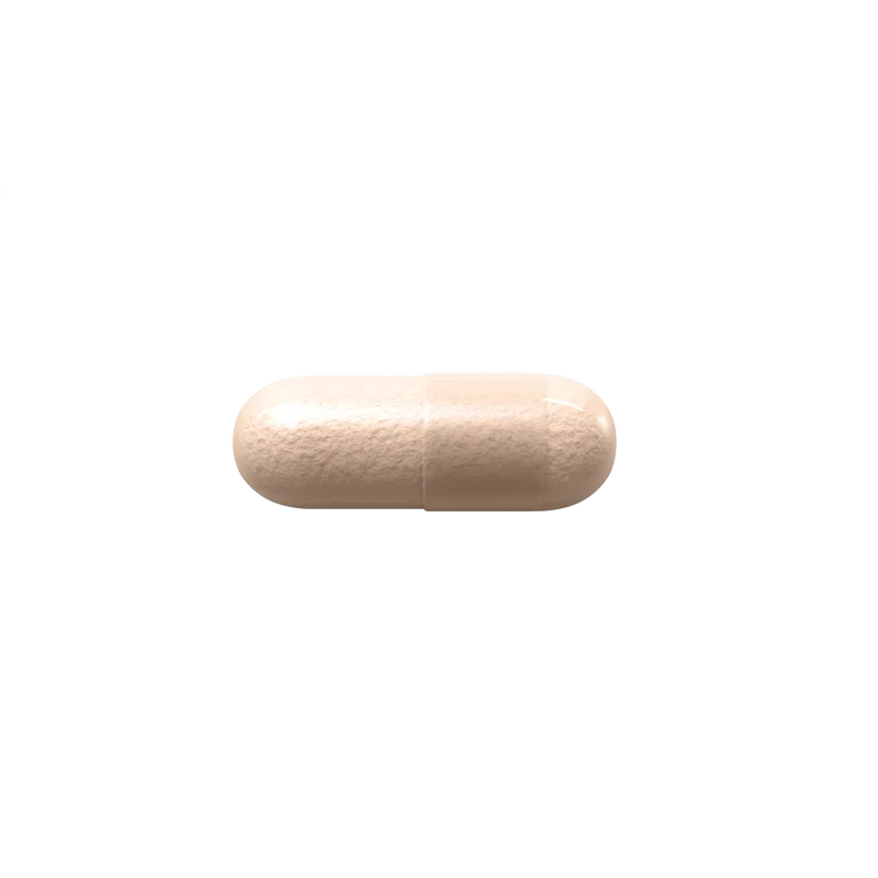 A single beige capsule pill centered on a plain white background.