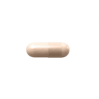 A single beige capsule pill centered on a plain white background.