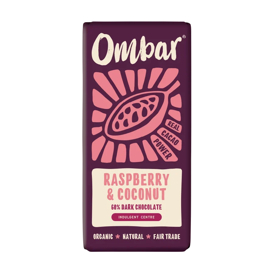 Ombar 60% Dark Chocolate Raspberry & Coconut Centres 70g