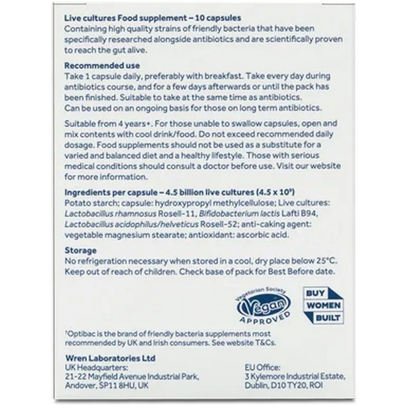 Optibac Probiotics For Those on Antibiotics 10 Capsules