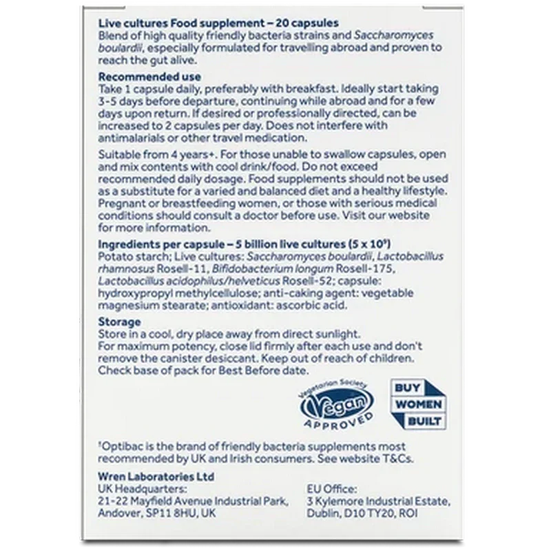 Optibac Probiotics Travel Abroad 20 Capsules