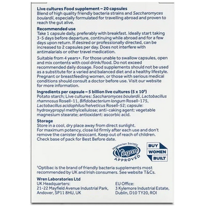 Optibac Probiotics Travel Abroad 20 Capsules