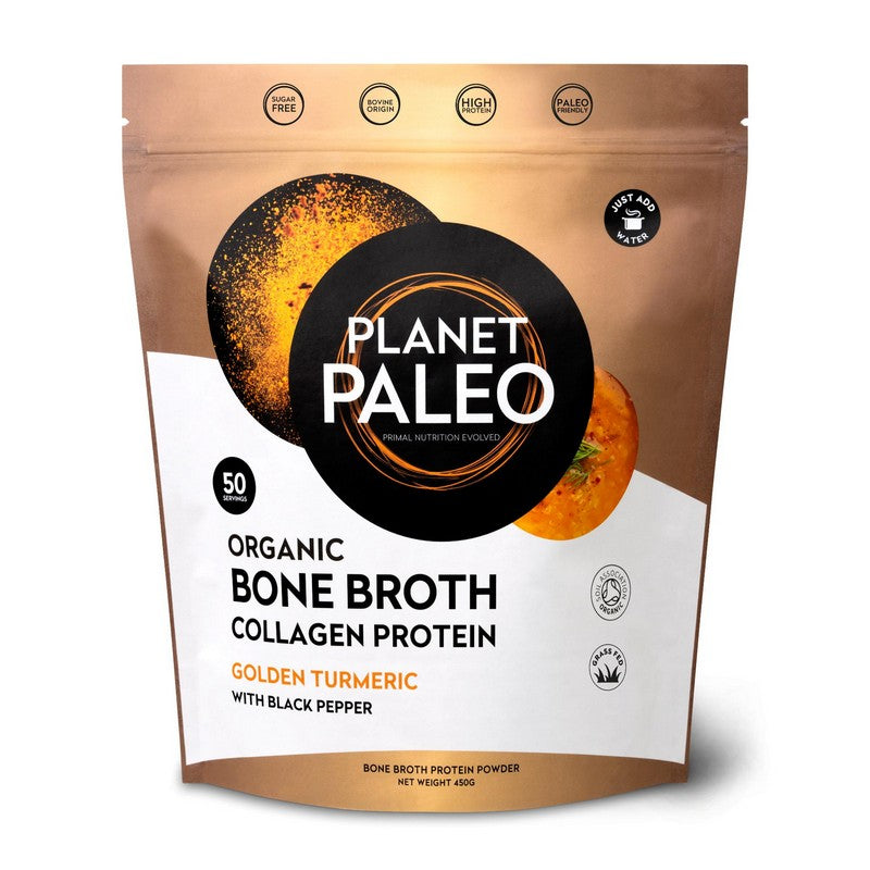 Planet Paleo Organic Bone Broth Collagen Protein Golden Turmeric 450g