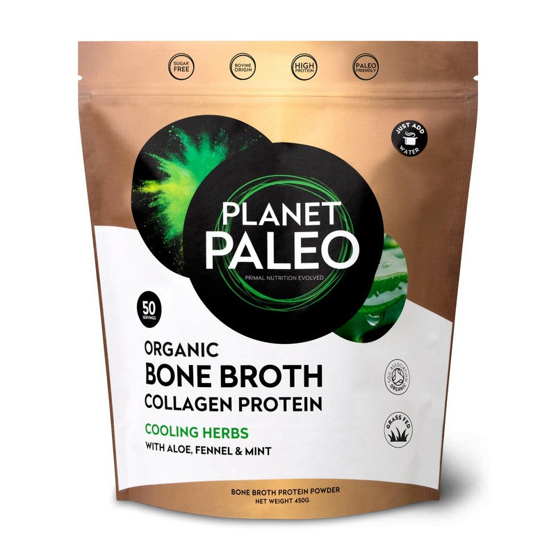Planet Paleo Organic Bone Broth Collagen Protein Cooling Herbs 450g