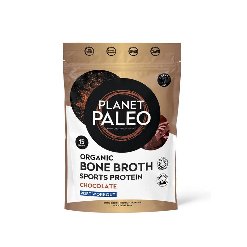 Planet Paleo Organic Bone Broth Sport Protein Chocolate 240g