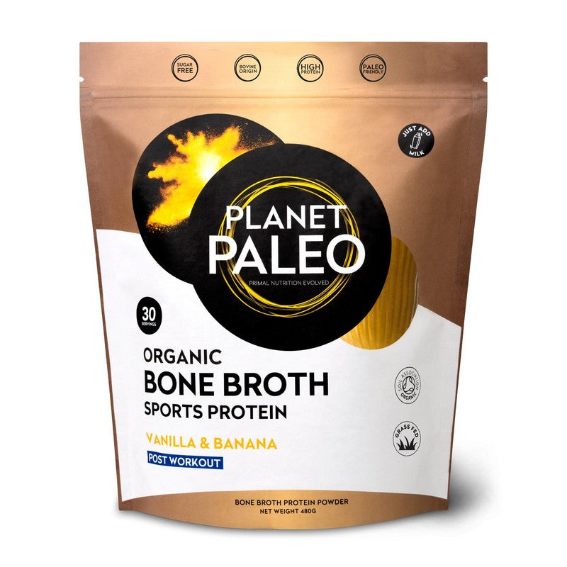 Planet Paleo Organic Bone Broth Sport Protein Vanilla & Banana 480g