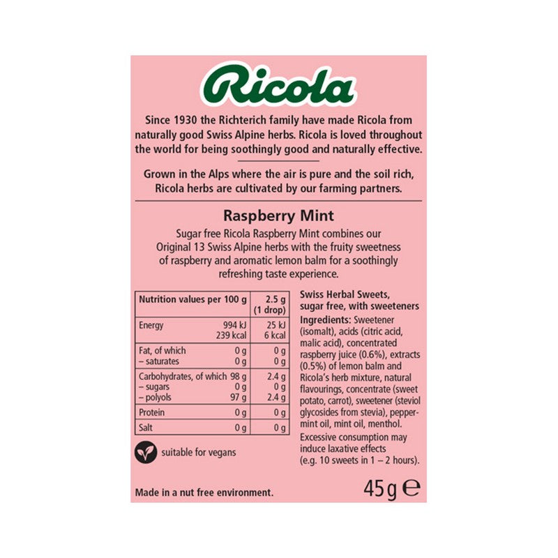 Raspberry Mint Sugar Free Sweets Box 45g
