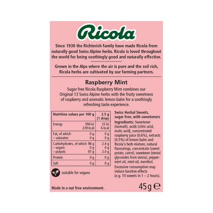 Raspberry Mint Sugar Free Sweets Box 45g