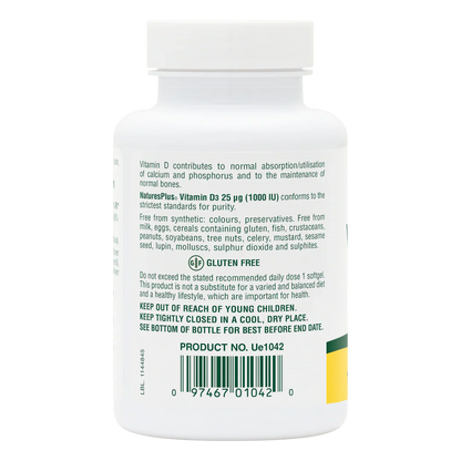 Natures Plus Vitamin D3 1,000iu 180 Softgels