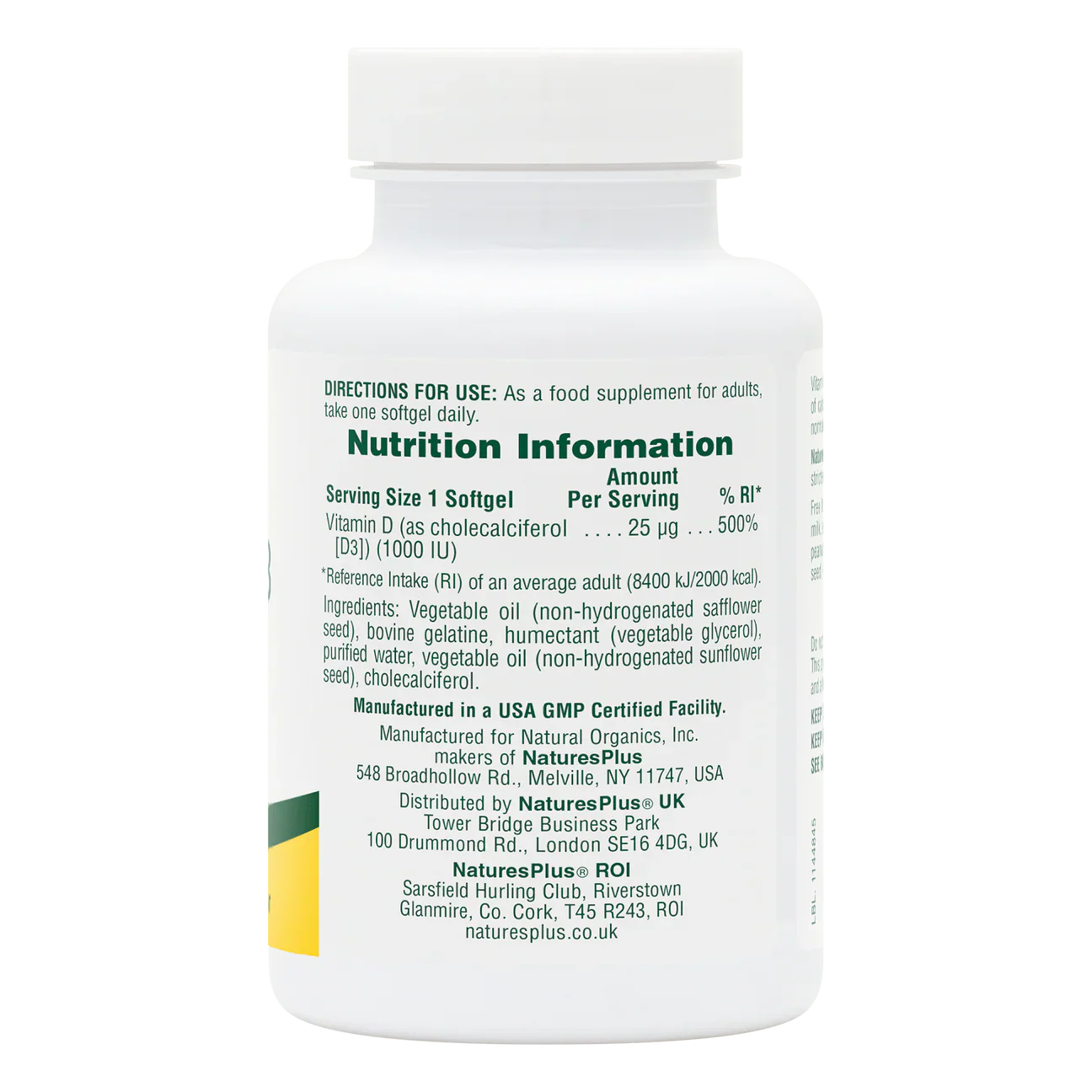 Natures Plus Vitamin D3 1,000iu 180 Softgels