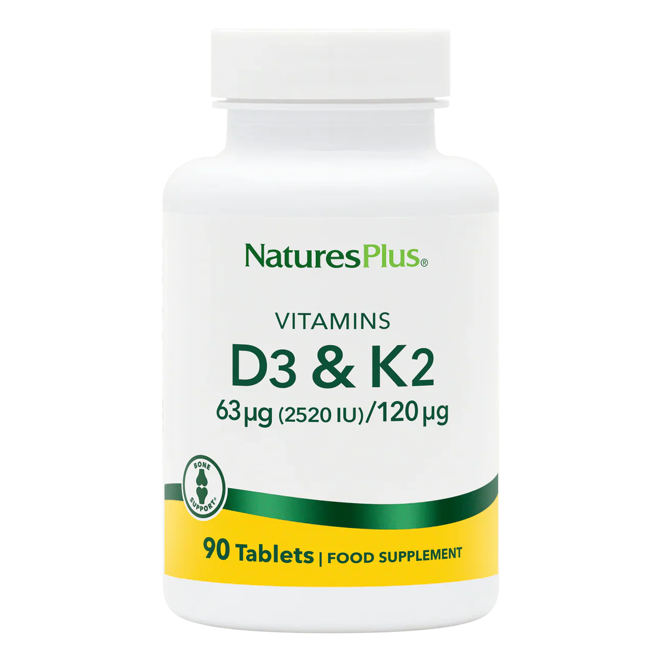 Natures Plus Vitamin D3(2500iu) With K2(120 mcg) 90 Tablets
