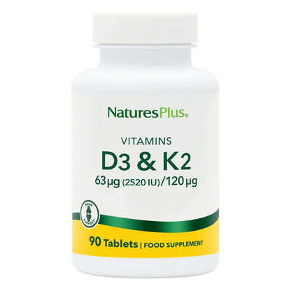 Natures Plus Vitamin D3(2500iu) With K2(120 mcg) 90 Tablets
