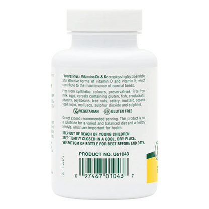 Natures Plus Vitamin D3 1,000iu K2 100 mcg 90 Capsules