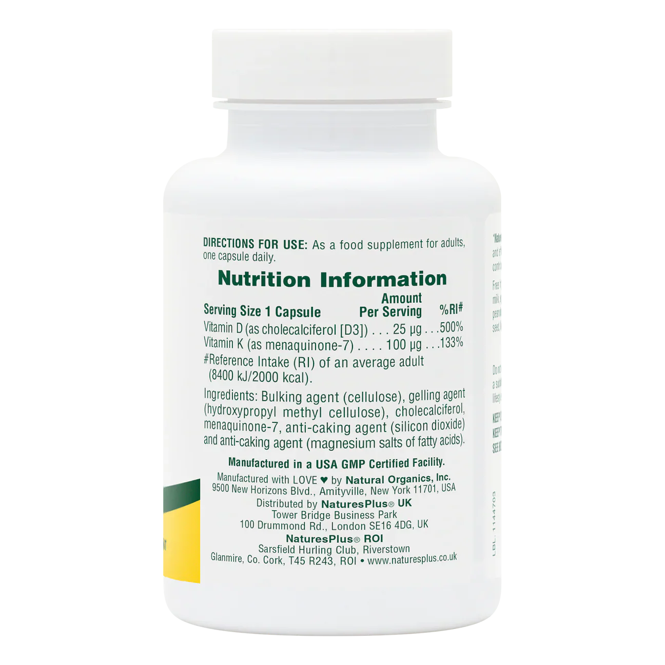 Natures Plus Vitamin D3 1,000iu K2 100 mcg 90 Capsules