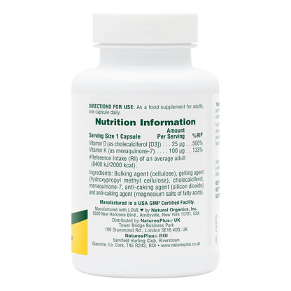 Natures Plus Vitamin D3 1,000iu K2 100 mcg 90 Capsules