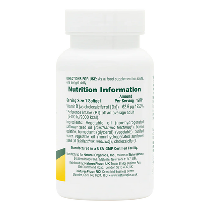 Natures Plus Vitamin D3 2500iu 90 Softgels