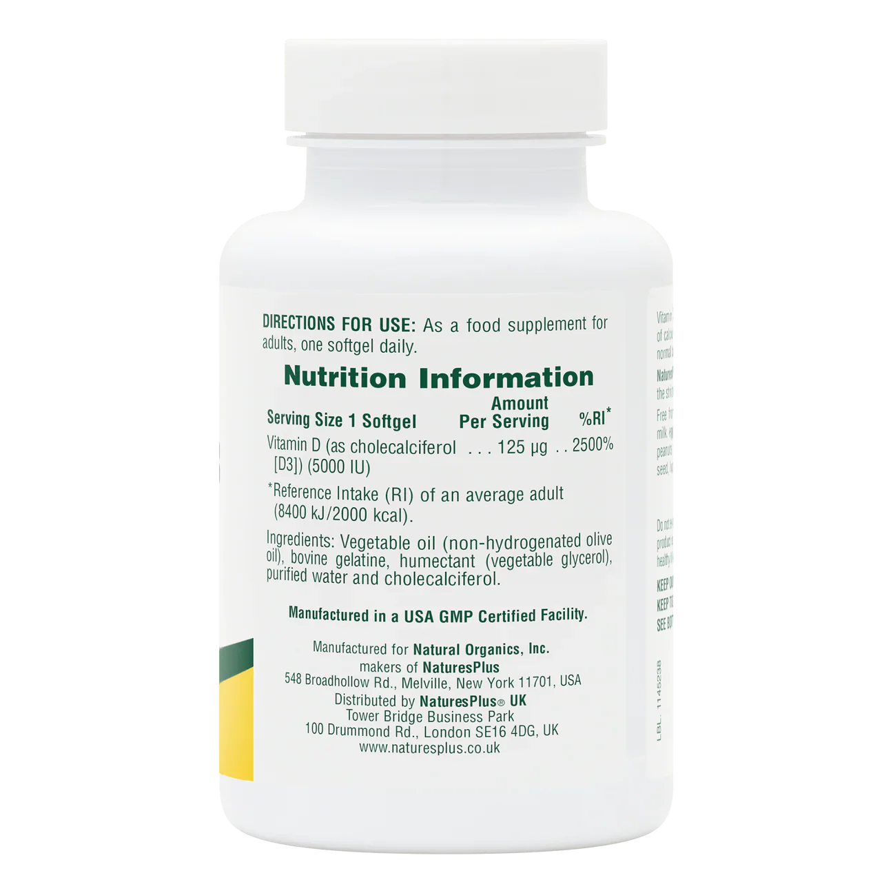 Natures Plus Vitamin D3 125mcg/5000iu 60 Softgels
