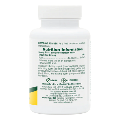 Natures Plus Biotin 10mg Sustained Release 90 Tablets