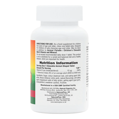 Natures Plus Animal Parade Vitamin D3 500iu 90 Chewables