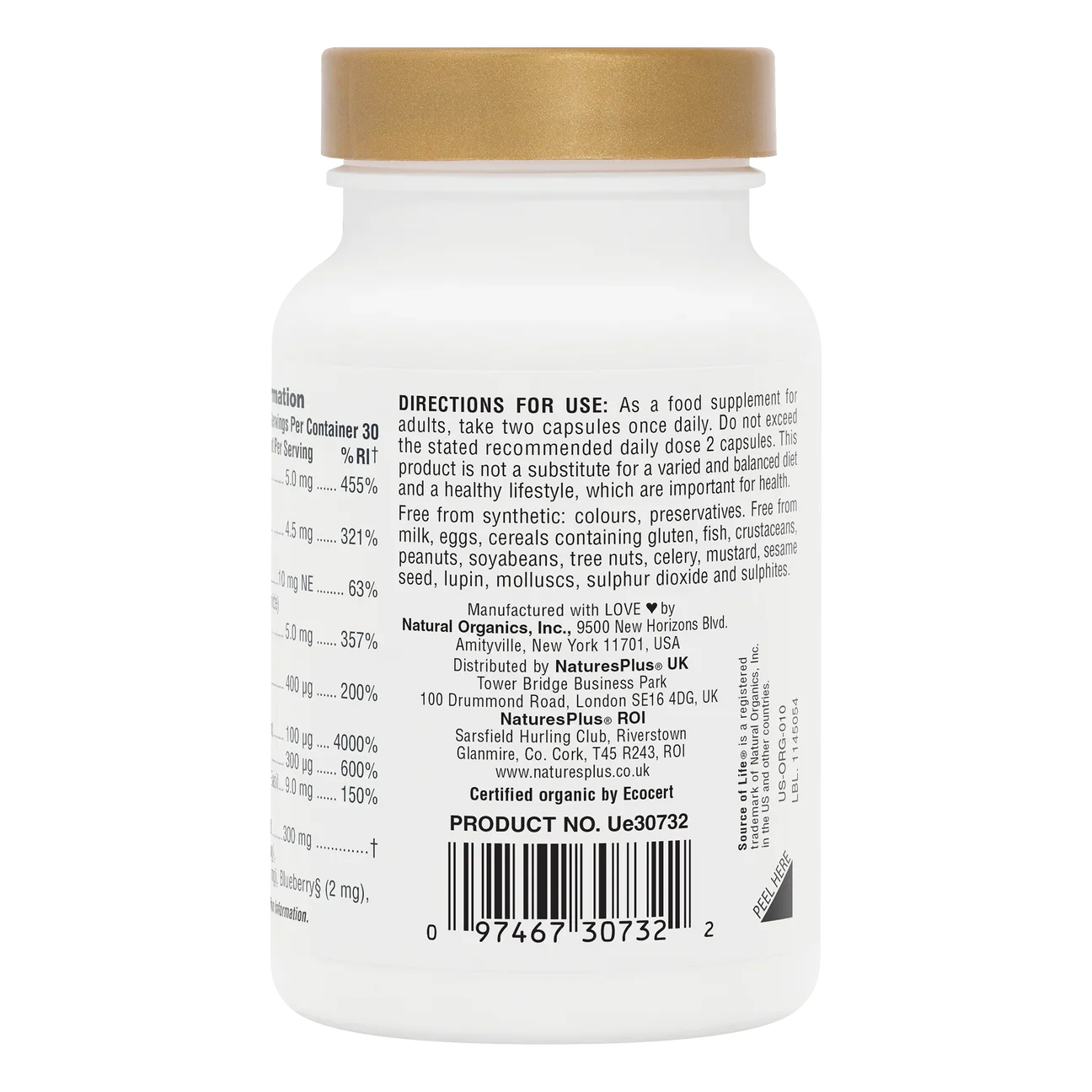 Natures Plus Source Of Life Garden Organic B Complex 60 Capsules