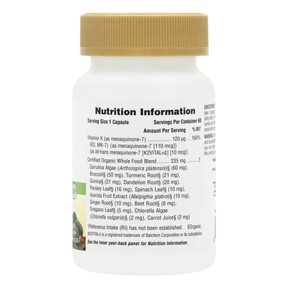 Natures Plus Source Of Life Garden Organic Vitamin K2 120mcg 60 Capsules