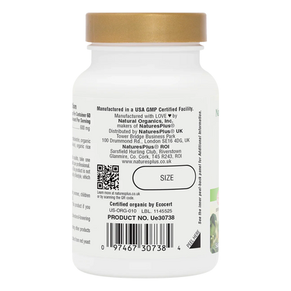 Natures Plus Source Of Life Garden Organic Red Yeast Rice 600mg 60 Capsules