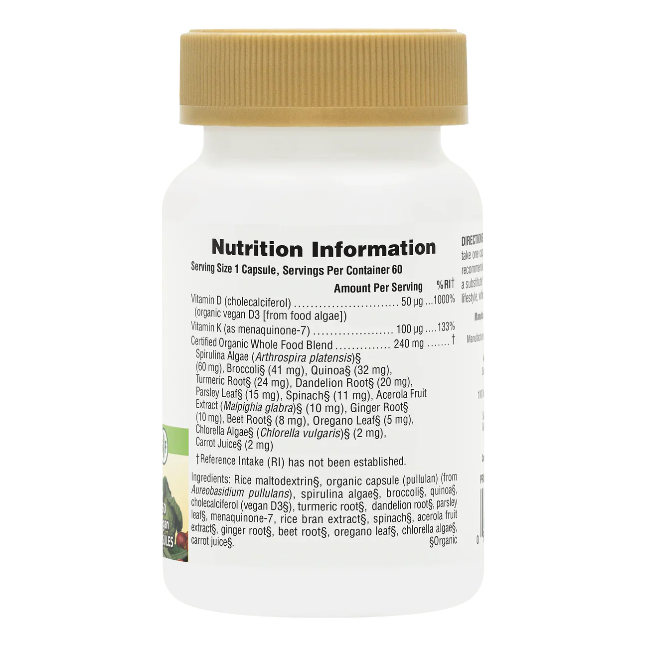 Natures Plus Source Of Life Organic Garden VitaminD3 2000iu/K2 100mcg 60 Capsules