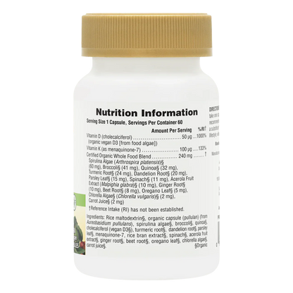 Natures Plus Source Of Life Organic Garden VitaminD3 2000iu/K2 100mcg 60 Capsules