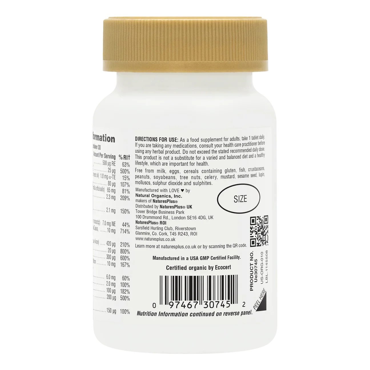 Natures Plus Source Of Life Garden Organic Mens Daily 30 Tablets