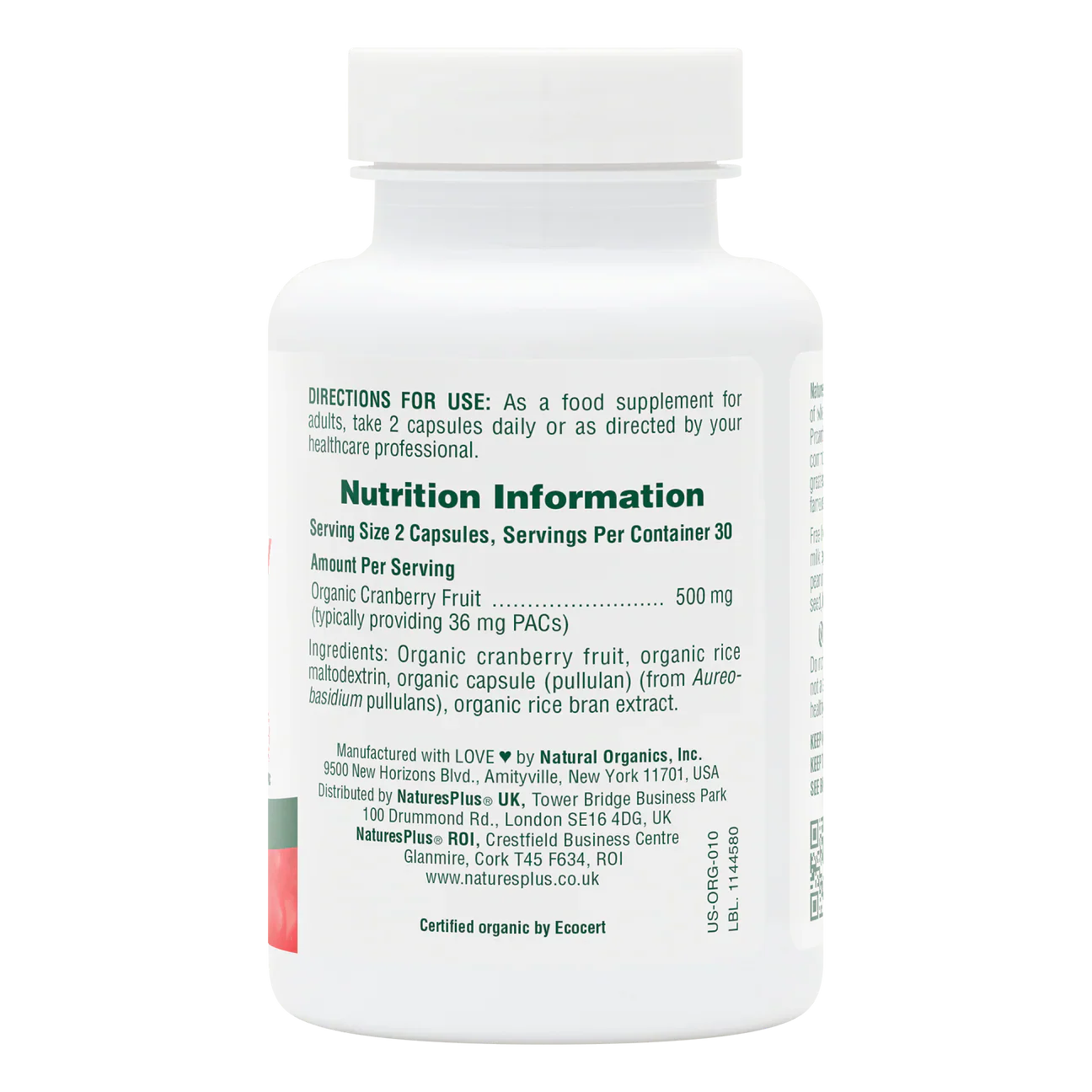Natures Plus Cranberry 500mg Organic 60 Capsules