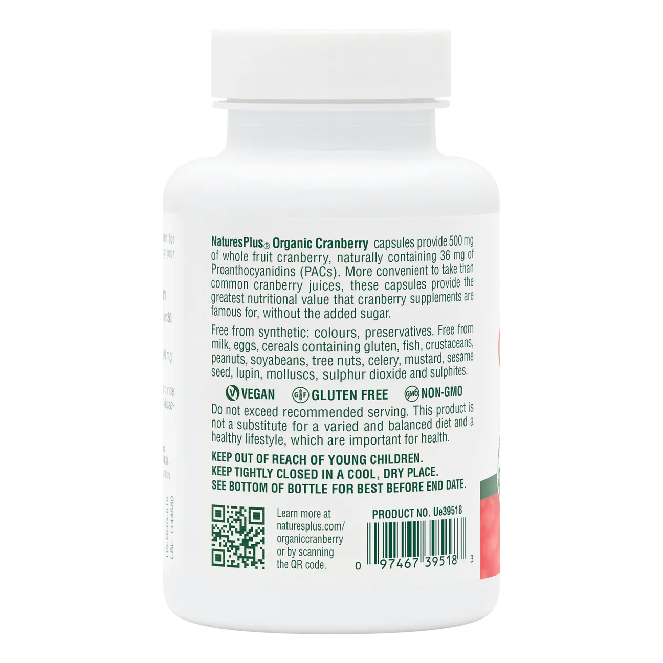 Natures Plus Cranberry 500mg Organic 60 Capsules