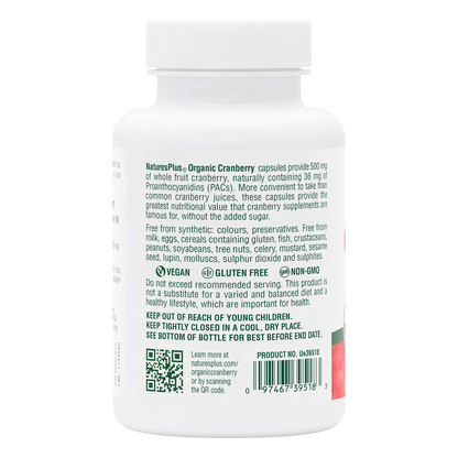 Natures Plus Cranberry 500mg Organic 60 Capsules