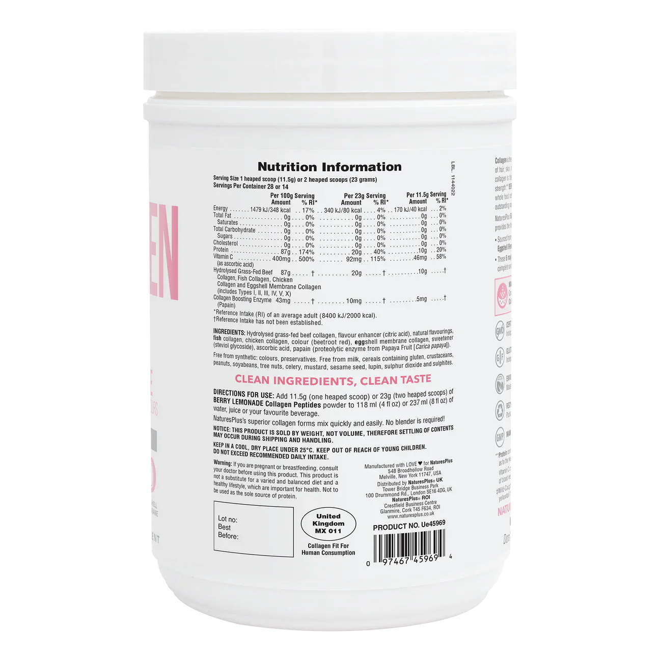 Natures Plus Collagen Berry Lemonade 322g