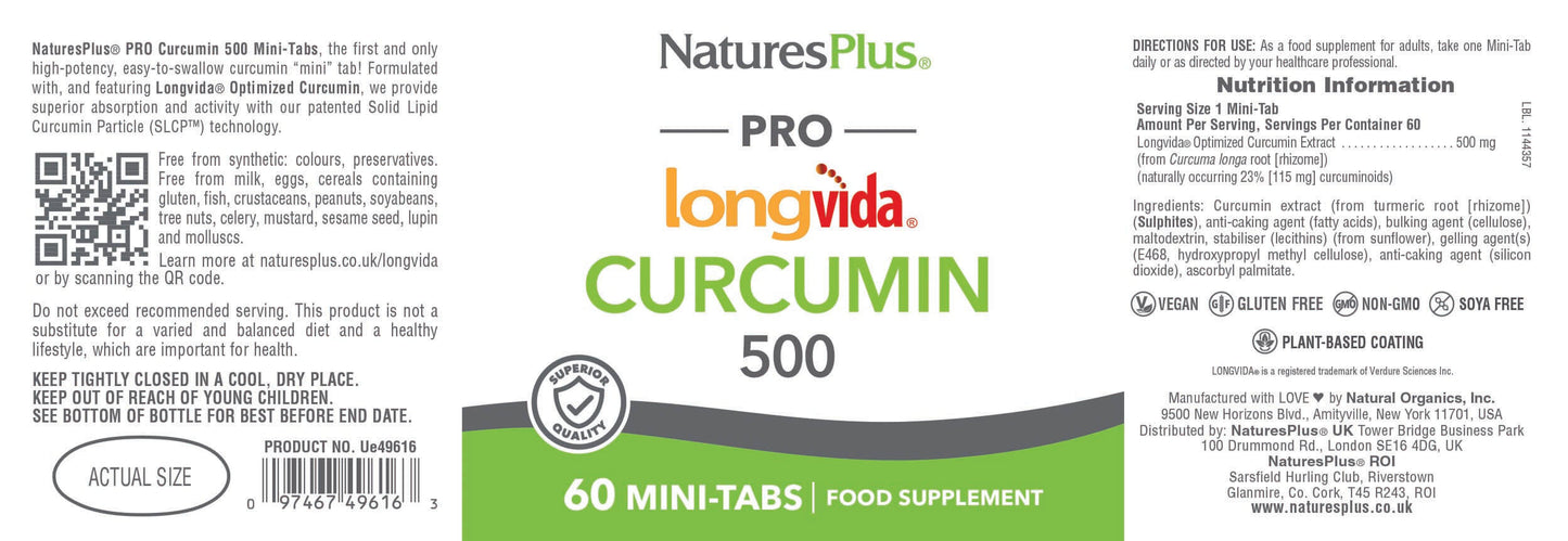 Natures Plus Curcumin 500mg  60 Mini-Tablets