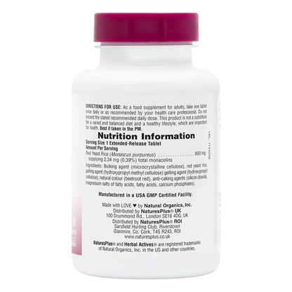Natures Plus Herbal Actives Extended Release Red Yeast Rice 600mg