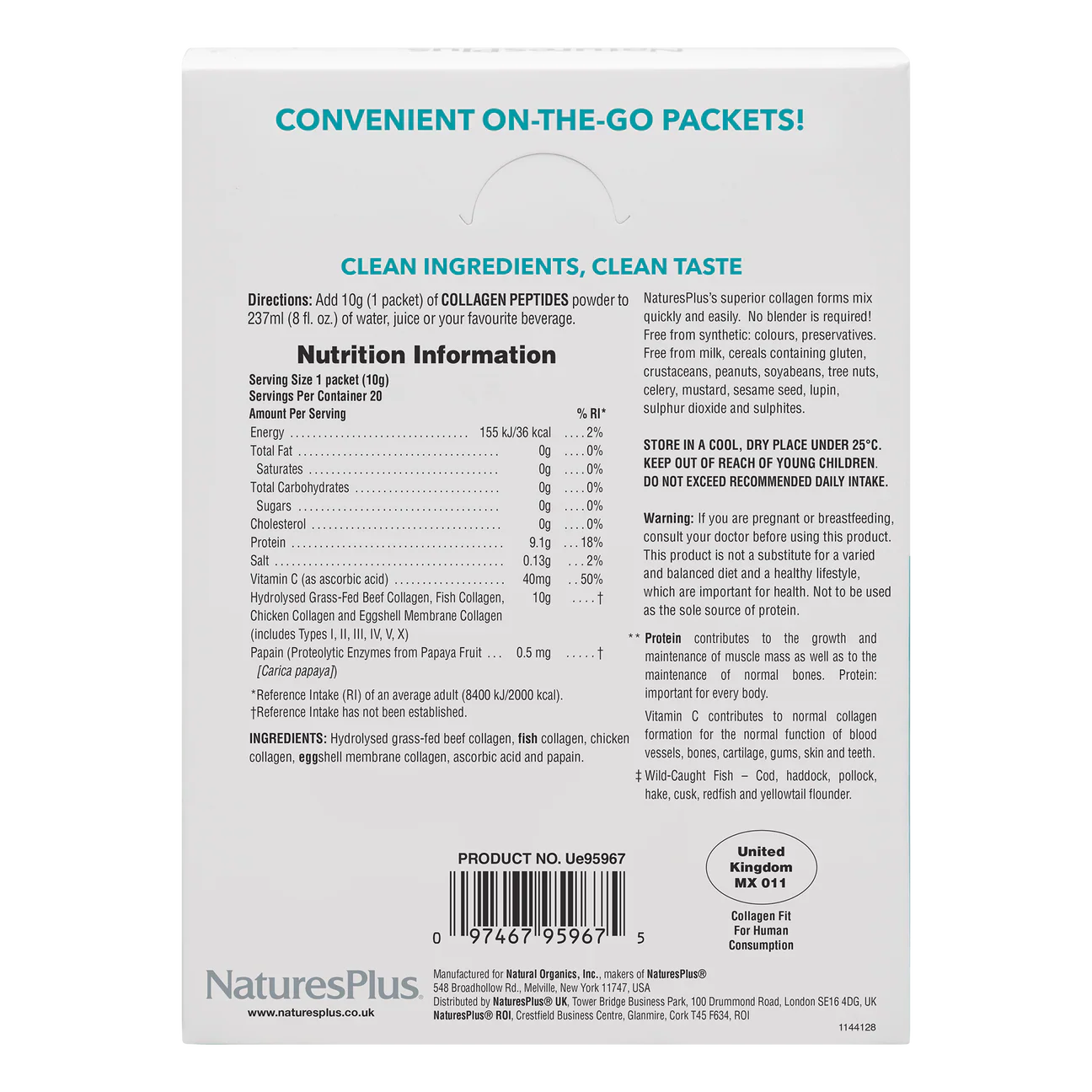 Natures Plus Collagen Powder Stick 20 Pack
