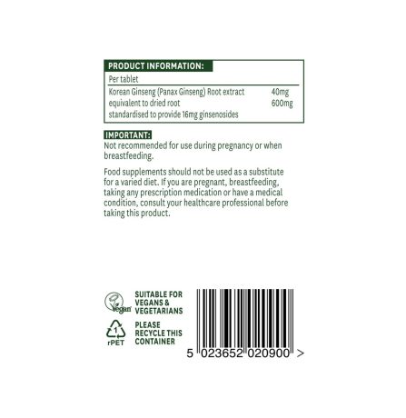 Natures Aid Korean Ginseng 40mg 90 Tablets - Image 3