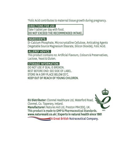Natures Aid Folic Acid 400ug 90 Tablets - Image 2