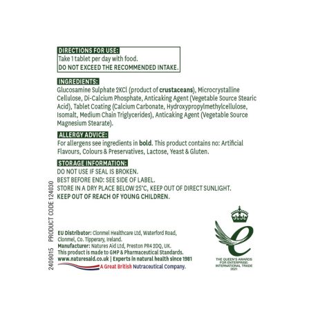 Natures Aid Glucosamine Sulphate 1500mg High Strength 90 Tablets - Image 2