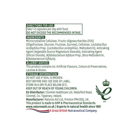 Natures Aid Probiotic Complex with Bifidus and FOS 60 Capsules - Image 2