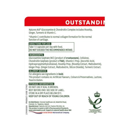 Natures Aid Glucosamine 500mg & Chondroitin 100mg Complex Outstanding Value! 180 Capsules - Image 2