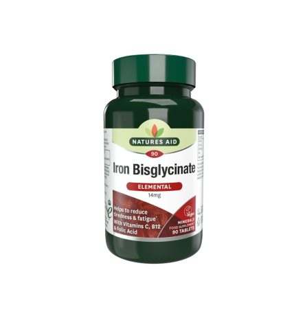 Natures Aid Iron Bisglycinate with Ester C, Vitamin B12, Folic Acid 90 Tablets
