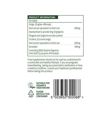 Natures Aid Ginger, Turmeric & Bromelain 60 Tablets - Image 3